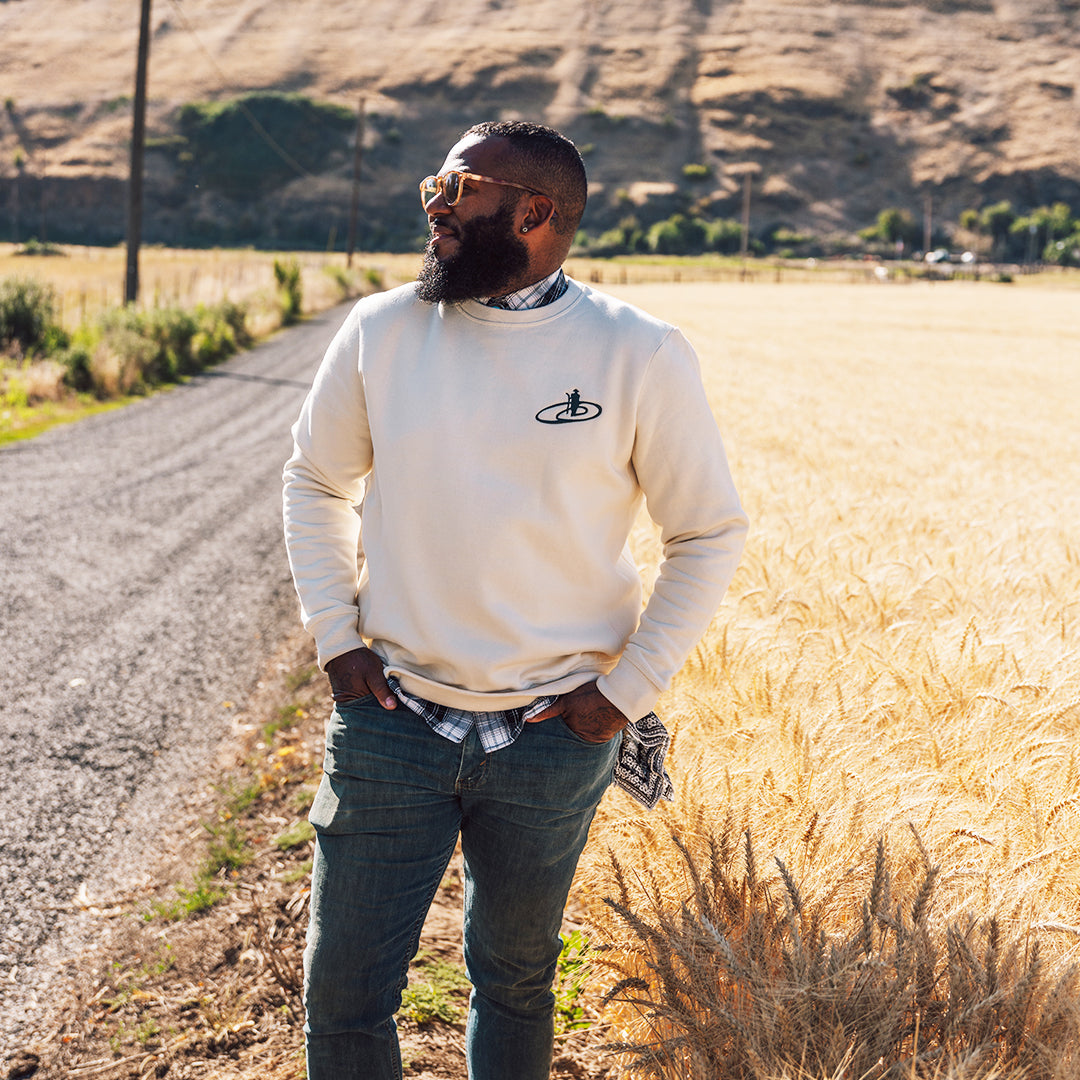 Man in the Field Embroidered Crewneck